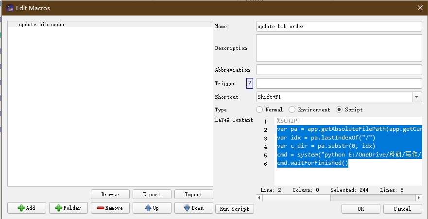 Macro Setting Screen shot of macro setting