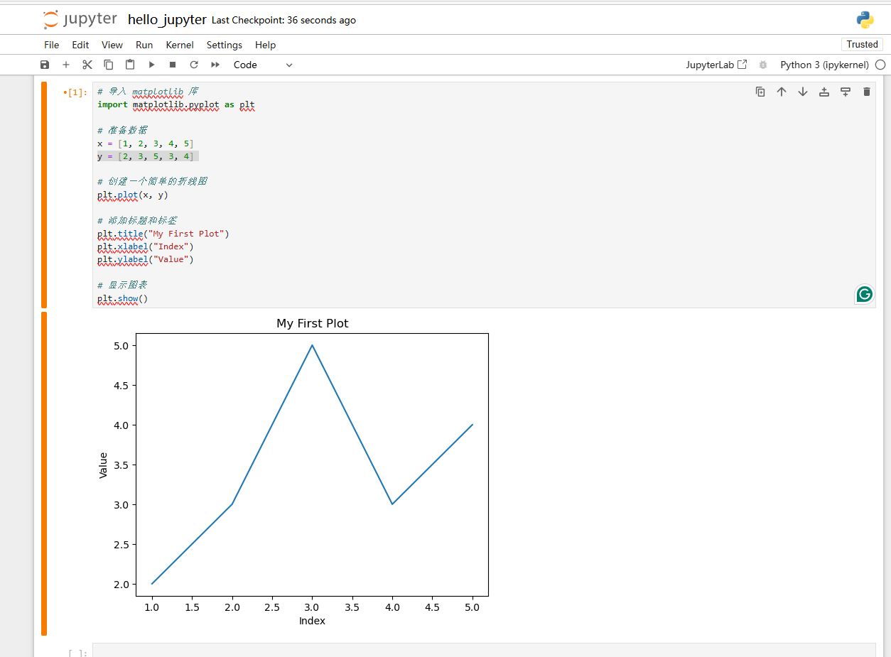 Notebook 中生成的 matplotlib 折线图
